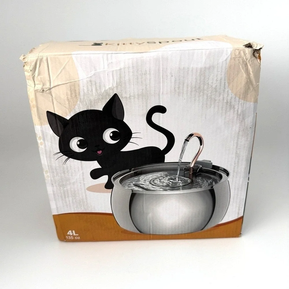 KittySpout Stainless Steel Cat Water Fountain 4L 135oz Silent Pump EUC no flaws